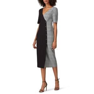 Fame & Partners Everly V-Neck Midi Dress Short Sleeve Gray/Black Size 10